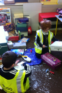 The polystyrene proved great for drilling through! 